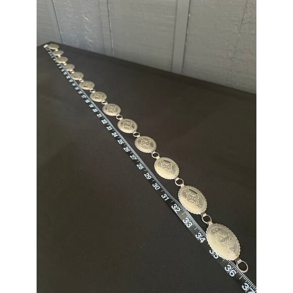 Vintage SilverTone Chain Link Southwestern Western Concho Belt 36 Inch